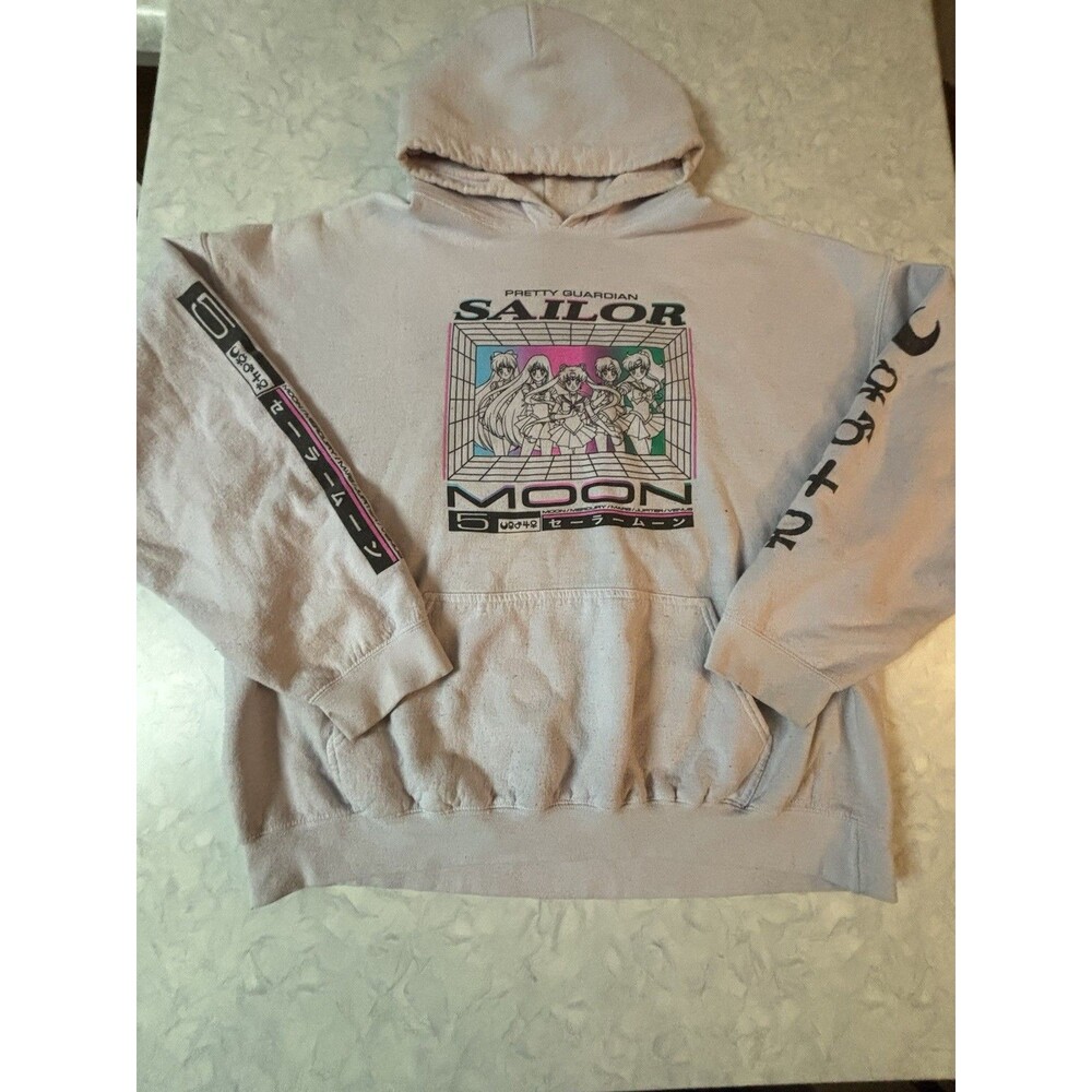 Sailor Moon Hoodie Sweatshirt Adult XL Light Pink Sleeve Print Anime Graphic